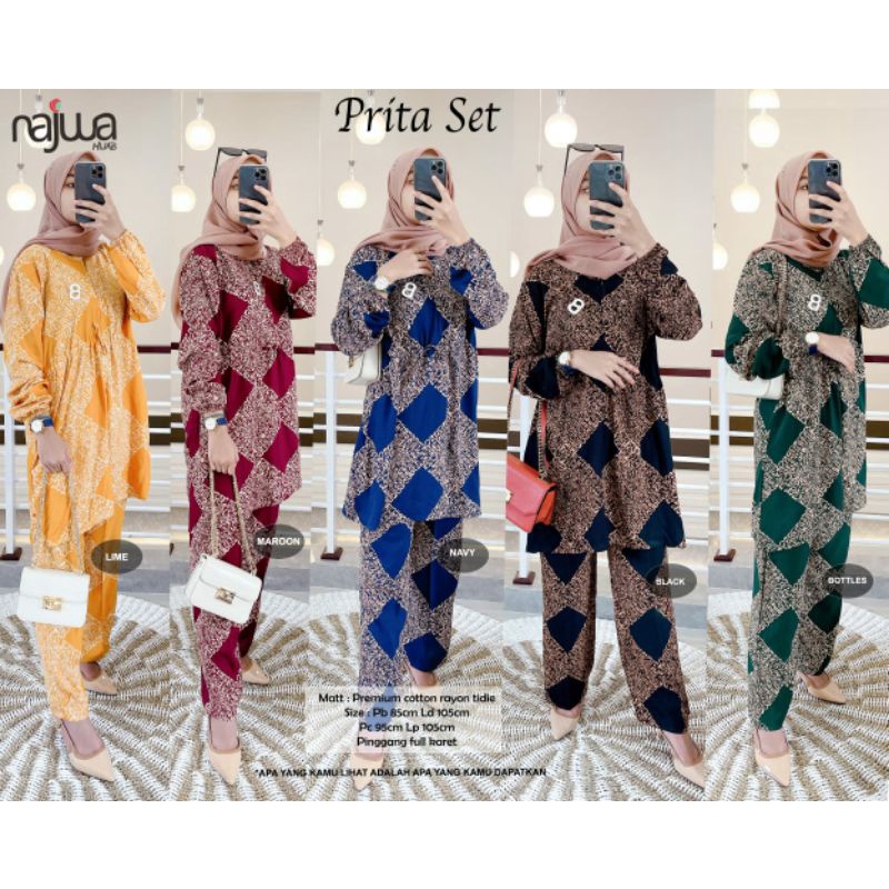 prita tunik set LD 106 - setelan tunik dan kulot bahan rayon viscose