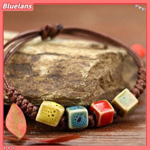 Bluelans Bohemia Unique Natural Ceramics Adjustable Braided Rope Bracelet Bangle