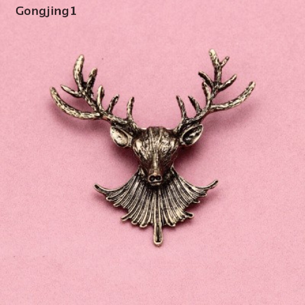 Gongjing1 1PC Bros Pin Klip Kerah Unisex Dewasa Desain Kepala Rusa Lucu