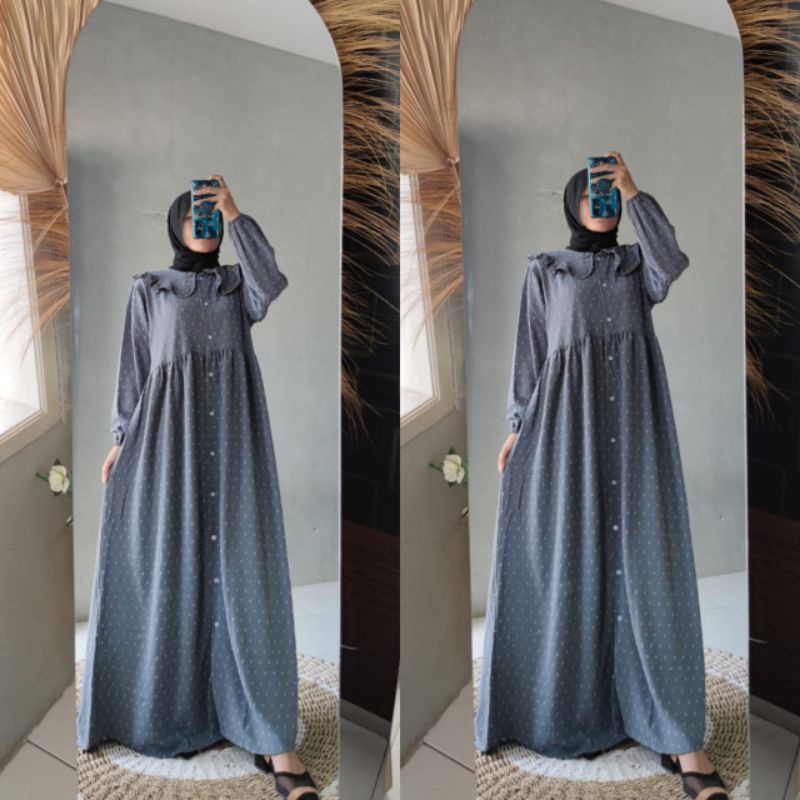 Elena Dress Crinkle Dot Rubiah Premium | Gamis Crinkle Airflow Uragiri | Dress Crinkle Dot Krinkle C