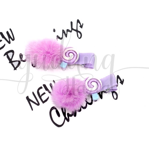 Jepit Rambut Anak Motif Pom Lolipop Lavender Hairclip GH 201078