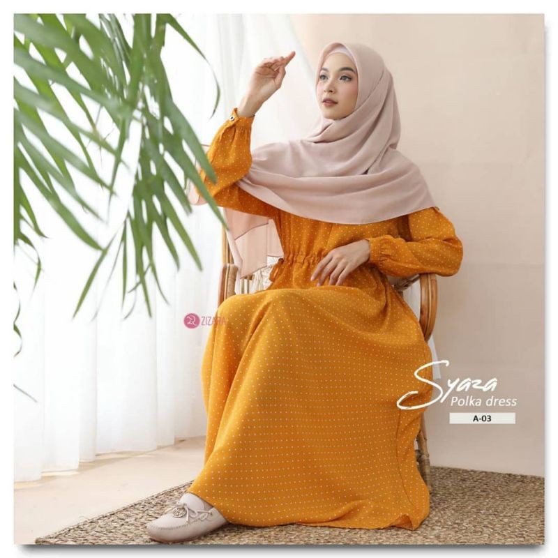 SYAZA POLKA DRESS 03.MUSTARD BY ZIZARA