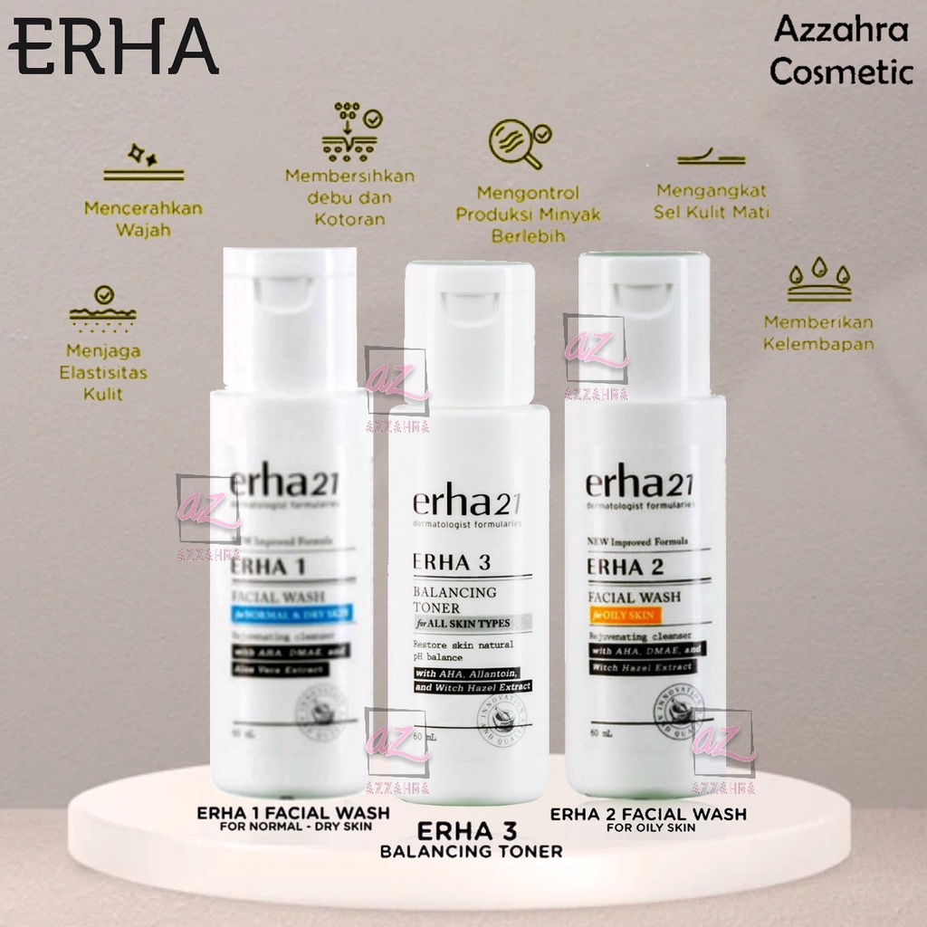 ERHA 1 Facial Wash For Normal &amp; Dry Skin 60ml | 2 Facial Wash for Oily Skin 60ml | 3 Balancing Toner