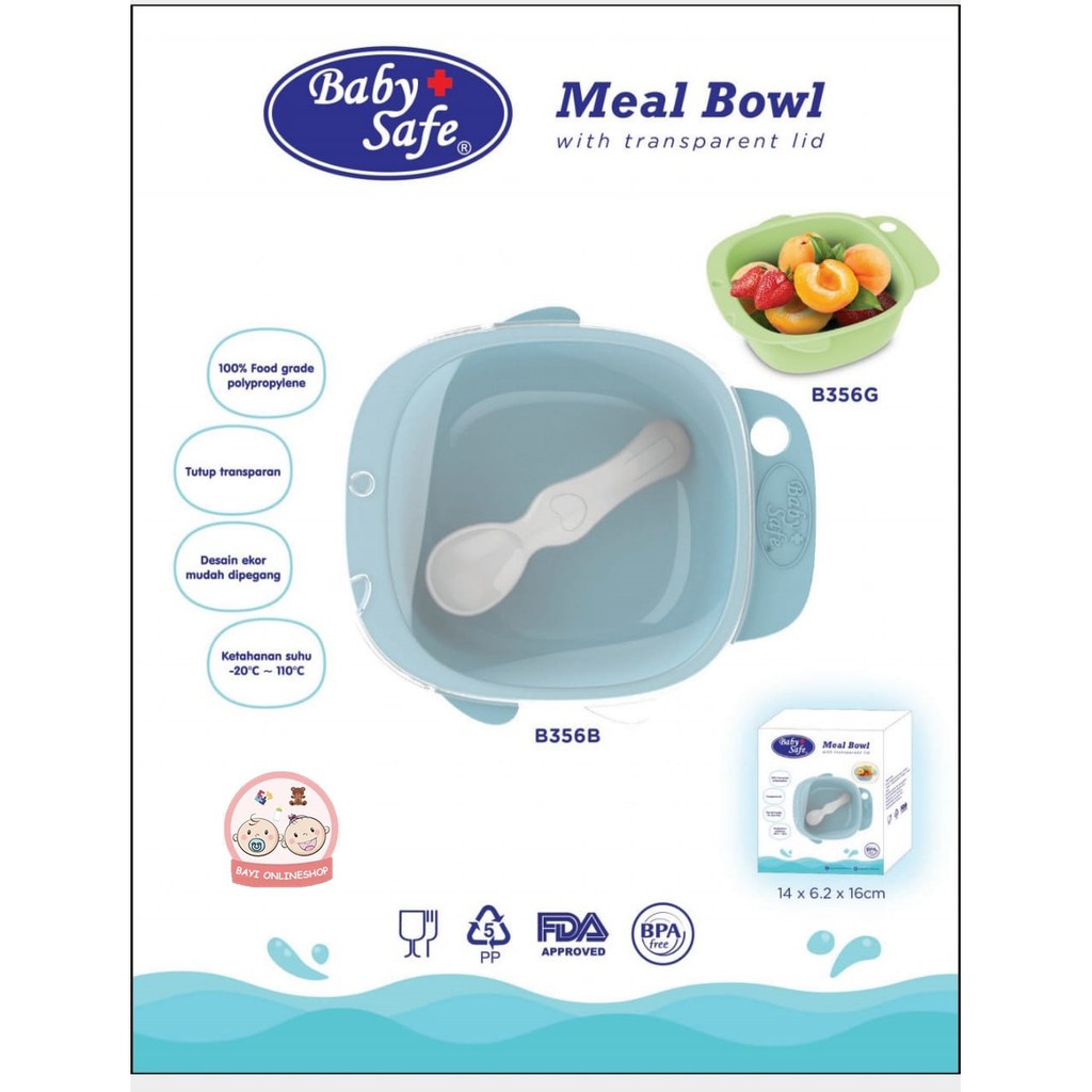 Mangkok Makan Bayi Anak Tempat Makan Bayi Dengan Penutup Meal Bowl Baby Safe B356