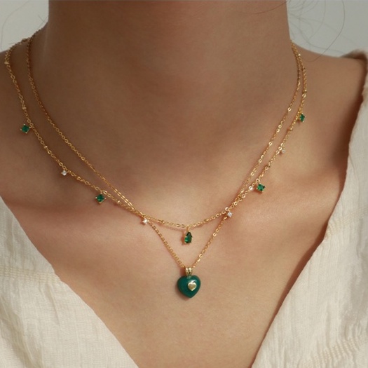 Kalung Rantai Dengan Liontin Batu Emerald Zircon Bentuk Tetesan Air Warna Emas Untuk Wanita