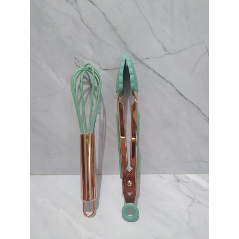 SET Whisk tongs mini capit kocokan telur rosegold silicon silikon kue