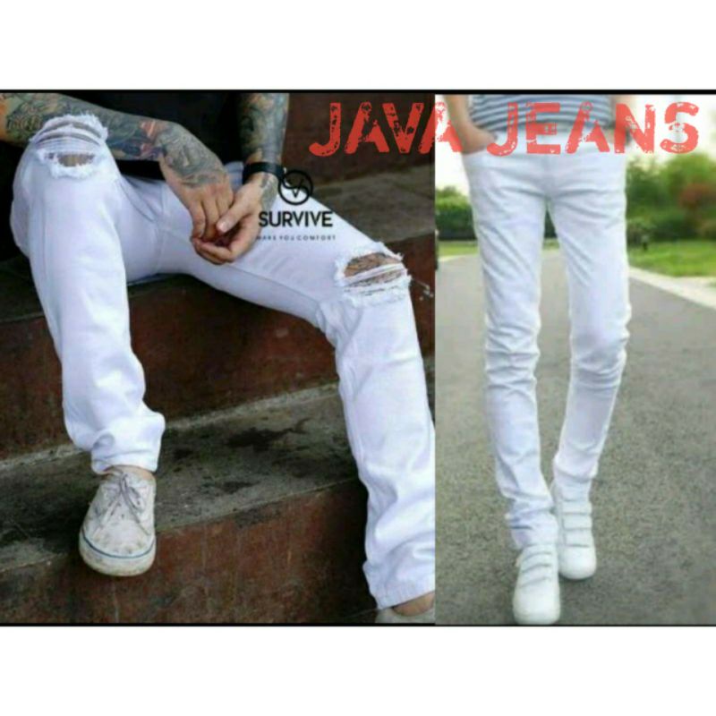 Celana Jeans Putih Skinny Stretch Pria