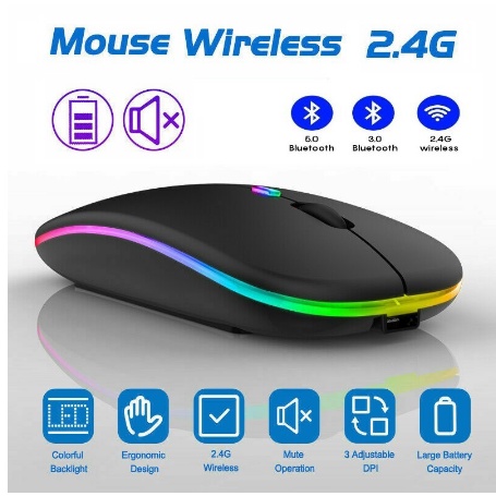 Mouse/Mouse wireless/Mouse AVAN/Set mouse dan alas mouse nirkabel-2.4G LED Hitam