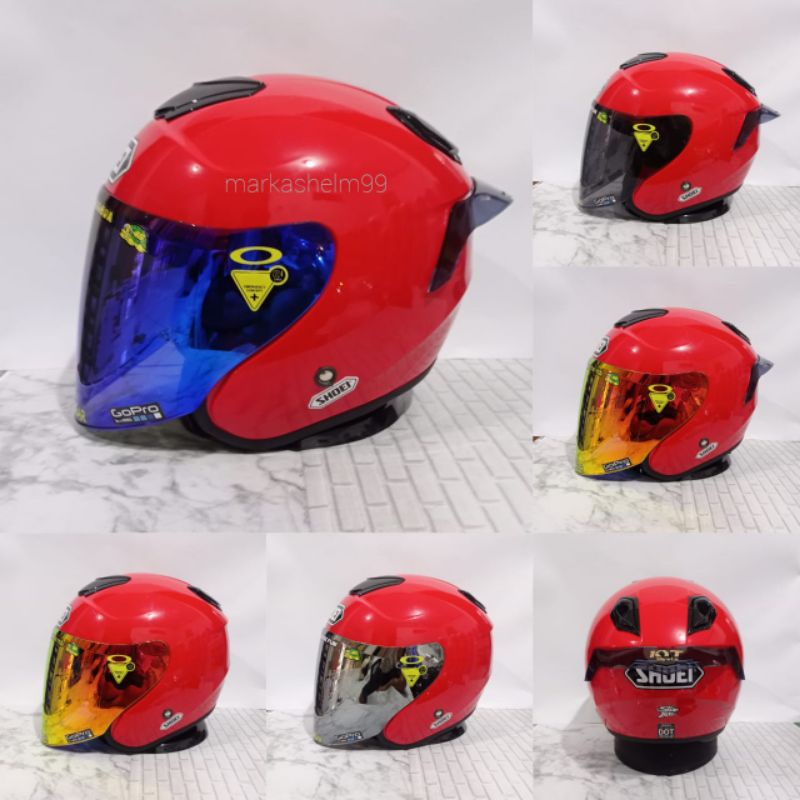 Helm kyoto merk dyr paket ganteng warna merah ferrari gloss variasi visor iridium blue red silver sm