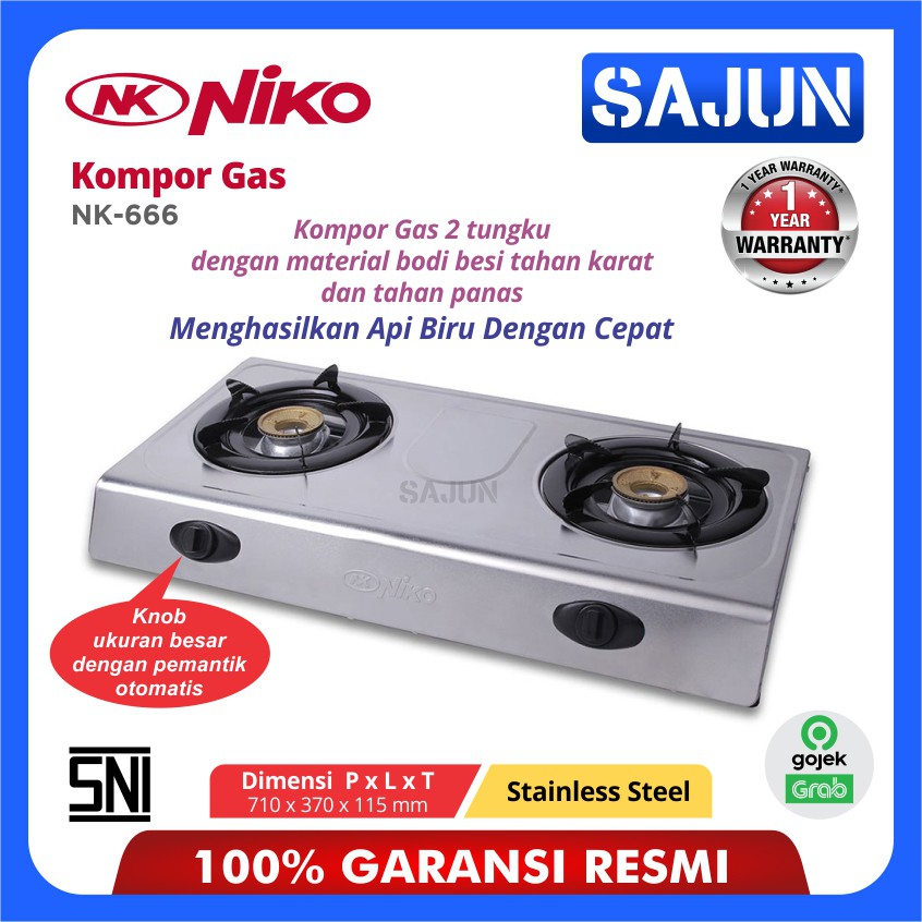 Niko NK-666 Kompor Gas 2 Tungku Bahan Stainless Steel