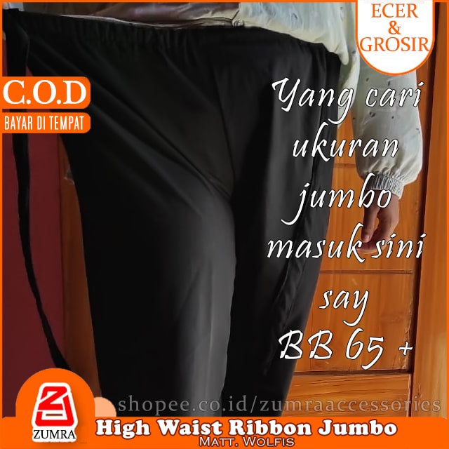 Size Jumbo 65+ Celana Wanita Kulot Wolfis Highwaist Ribbon Pants Casual