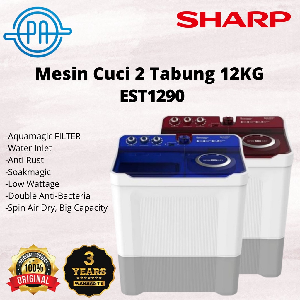 Mesin Cuci 2 Tabung SHARP EST 1290  / EST129012Kg  Garansi Resmi