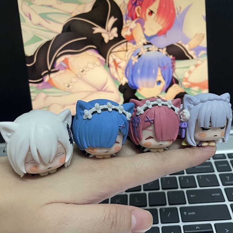 4pcs Mainan Action Figure Anime Re Life In A Different World From Zero Mini Sleep Cat Rem Ram Emilia Bahan PVC Untuk Hadiah