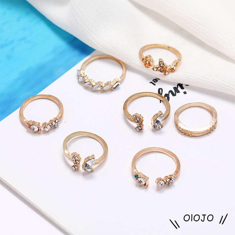 7 Set Cincin Bentuk Kupu-Kupu Bintang Bulan Warna Emas Gaya Retro Bohemian - ol