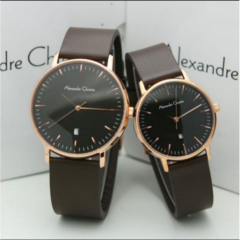 JAM TANGAN COUPLE ALEXANDRE CHRISTIE AC 8420 ROSEGOLD BLACK GARANSI RESMI