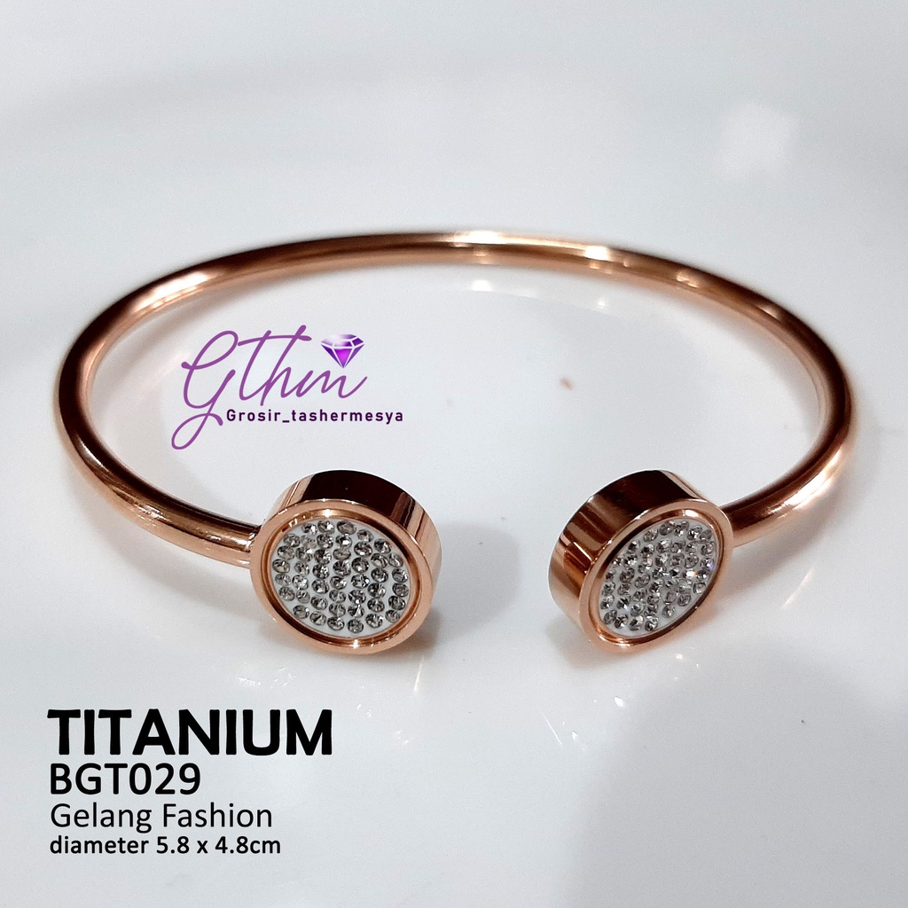gelang tangan wanita Titanium BVL Diamond Perhiasan Fashion import Premium Anti Karat Model Cuff Simple BGT029-Rose gold