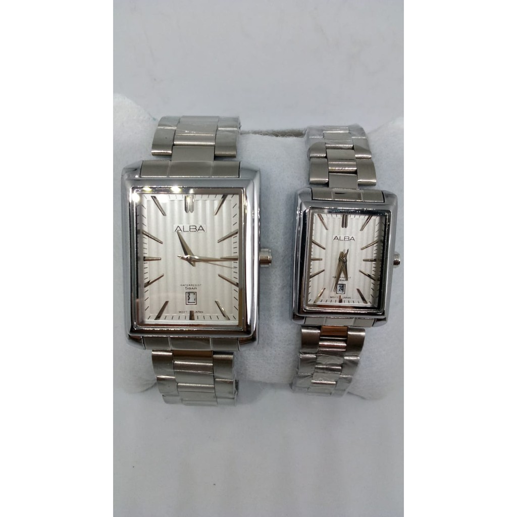 Jam Tangan Alba Couple/Pasangan Kotak Silver