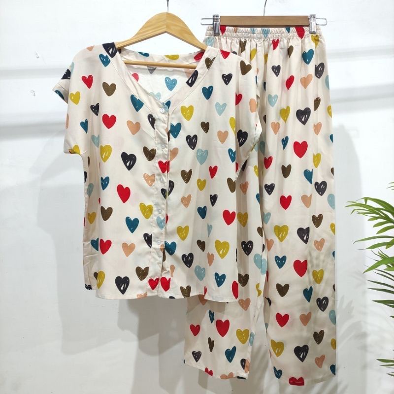 PIYAMA RAYON | PIYAMA VNECK | PIYAMA KEKINIAN | BAJU RUMAHAN-KCPD L
