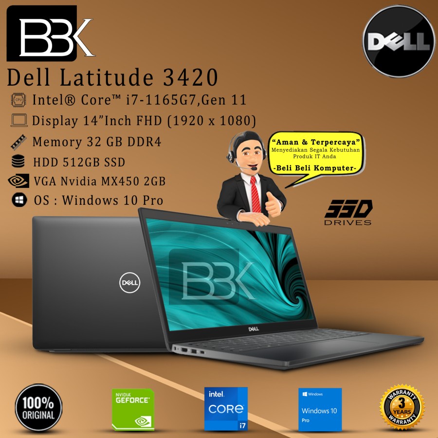 DELL Latitude 3420 14" Core i7-1165G7 32GB 512GB SSD VGA W10PRO 3Yr