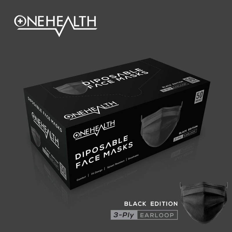 Onehealth Masker Black Edition Face Mask 3ply isi 50 pcs