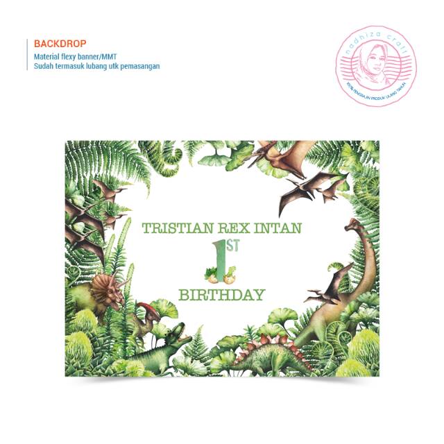 BACKDROP BANNER ULANG TAHUN TEMA DINOSAURUS JUNGLE