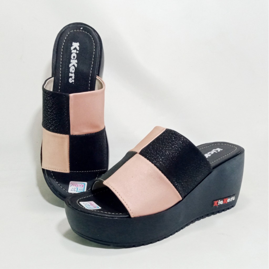 Kickers KS.02 Sandal Wanita Selop Wedges Hak 7cm Size 37-40