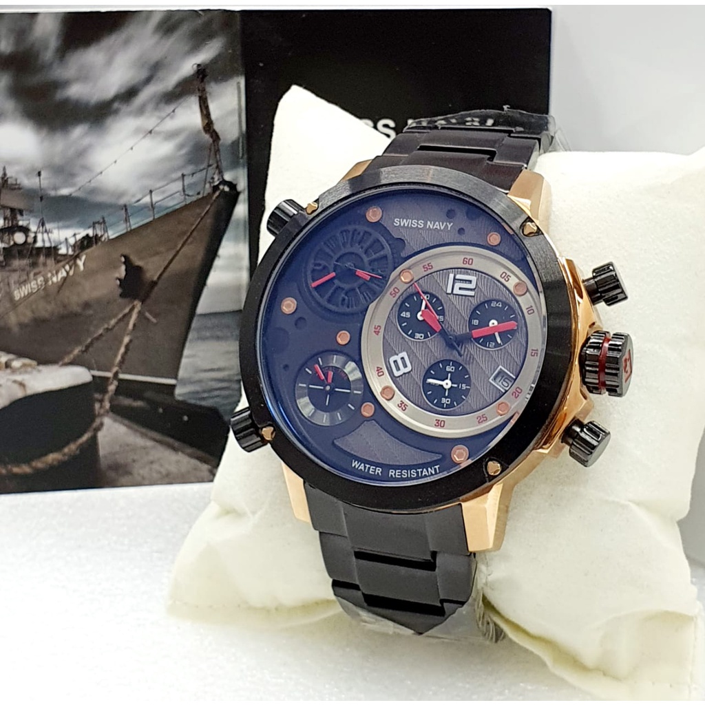 Jam tangan pria Swiss Navy 8321 Black Chronograph Original Model AC 8321