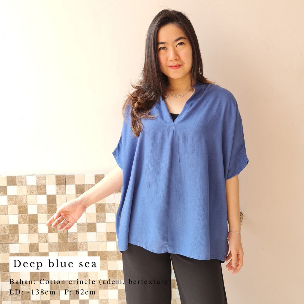 2904 CARITA OVERSIZE TOP BLOUSE BIGSIZE JUMBO FELICIA BLOUSE-Deep Ocean Blue