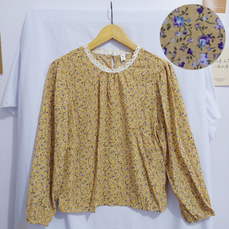 【BISA COD】Chiffon Lace Floral Blouse wanita Lengan Panjang summer atasan blus import cewek-Motif 30