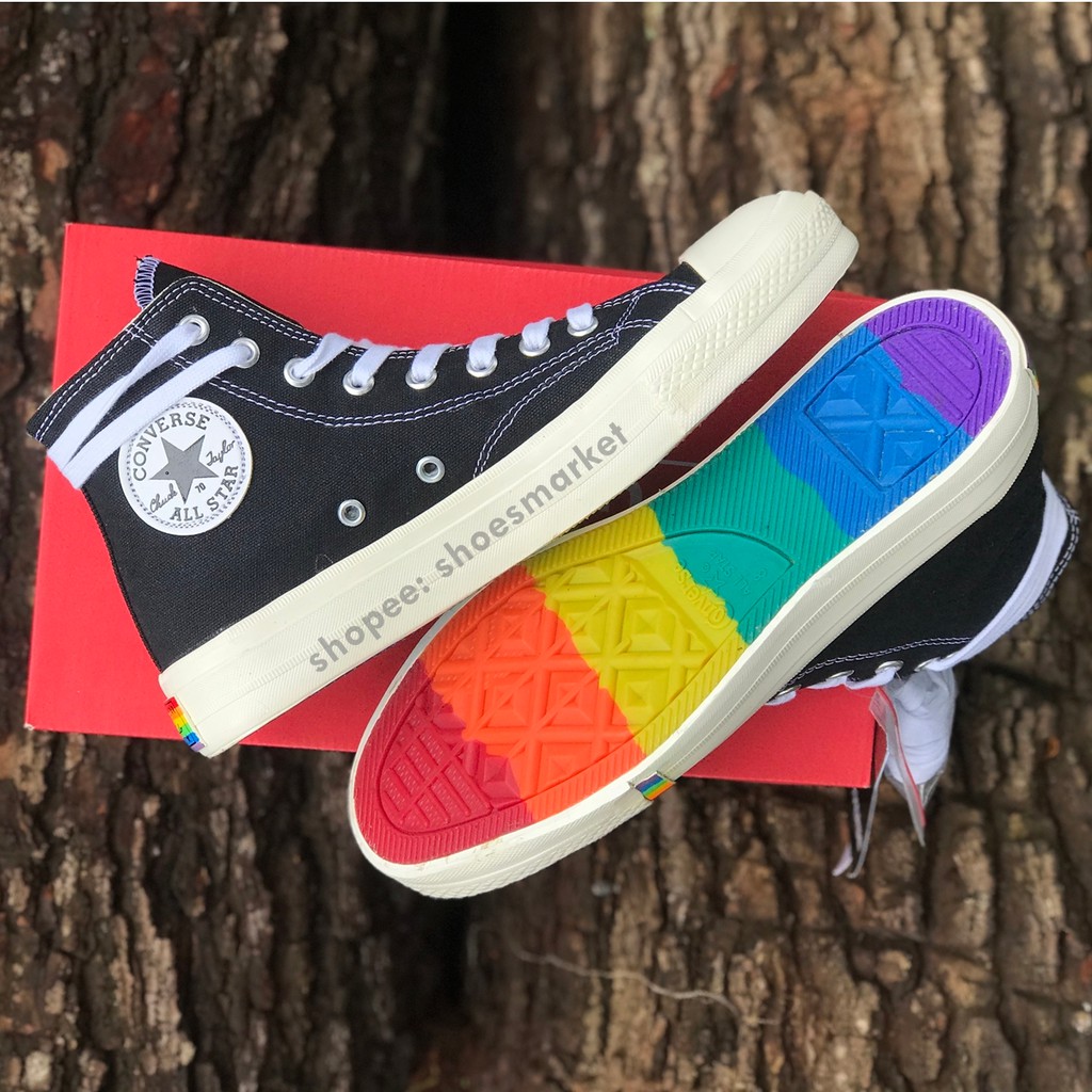 SEPATU CONVERSE 70S HIGH X RAINBOW BLACK WHITE ALL STAR CHUCK TAYLOR OBRAL MURAH