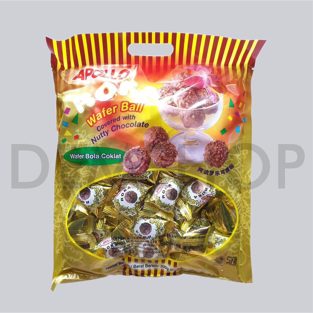 

APOLLO ROKA wafer ball coklat 300GR 50 pcs (bola cokelat)