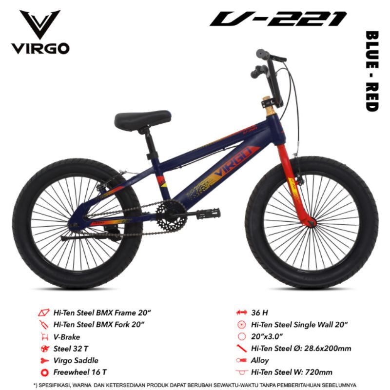 (Khusus Go-Send atau Grab/JNE JTr/Kargo)Sepeda Bmx 20 inch Virgo By Pacific bonus jalu sepeda,kunci 