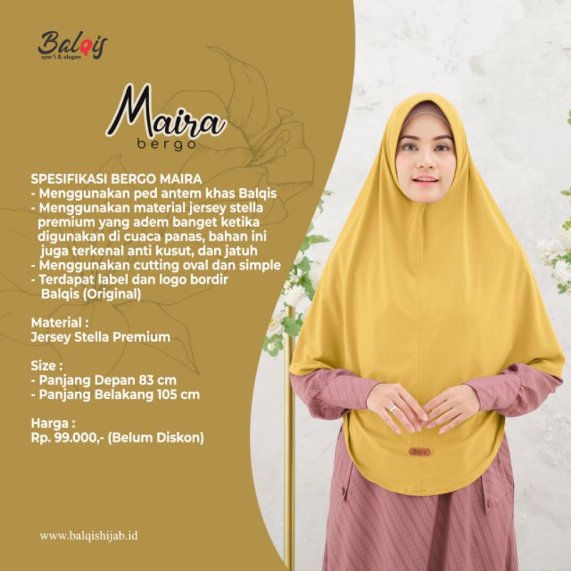 bergo Maira syar'i bahan Jersey ORI Balqis hijab