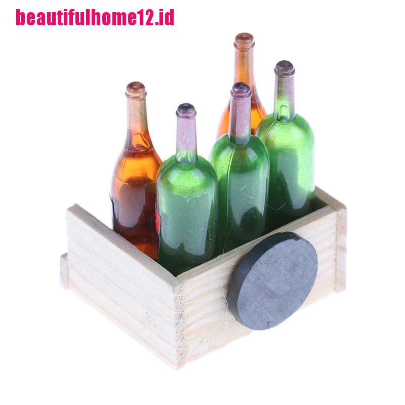 【beautifulhome12.id】Wine Juice Bottles Cup Wood Rack 1:12 Dollhouse Drink Miniature Accessory