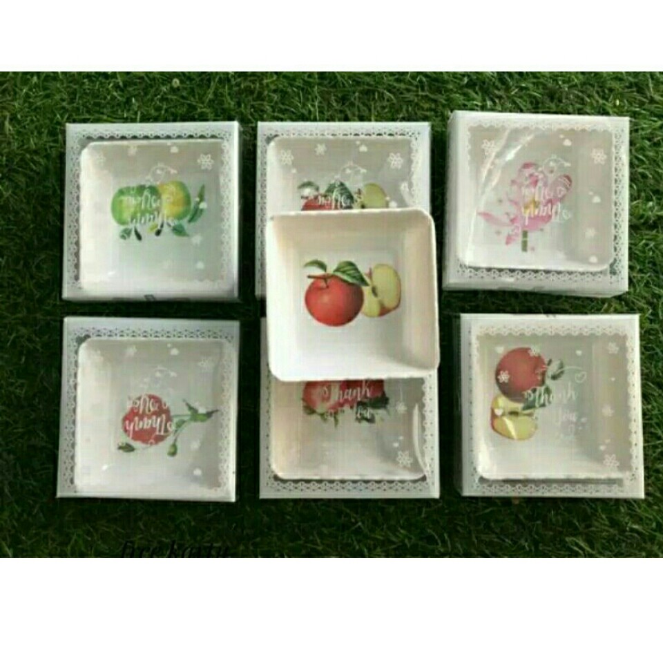 souvenir pernikahan mangkok kotak kemasan mika motif bonus kartu ucapan terima kasih ISI 20PCS