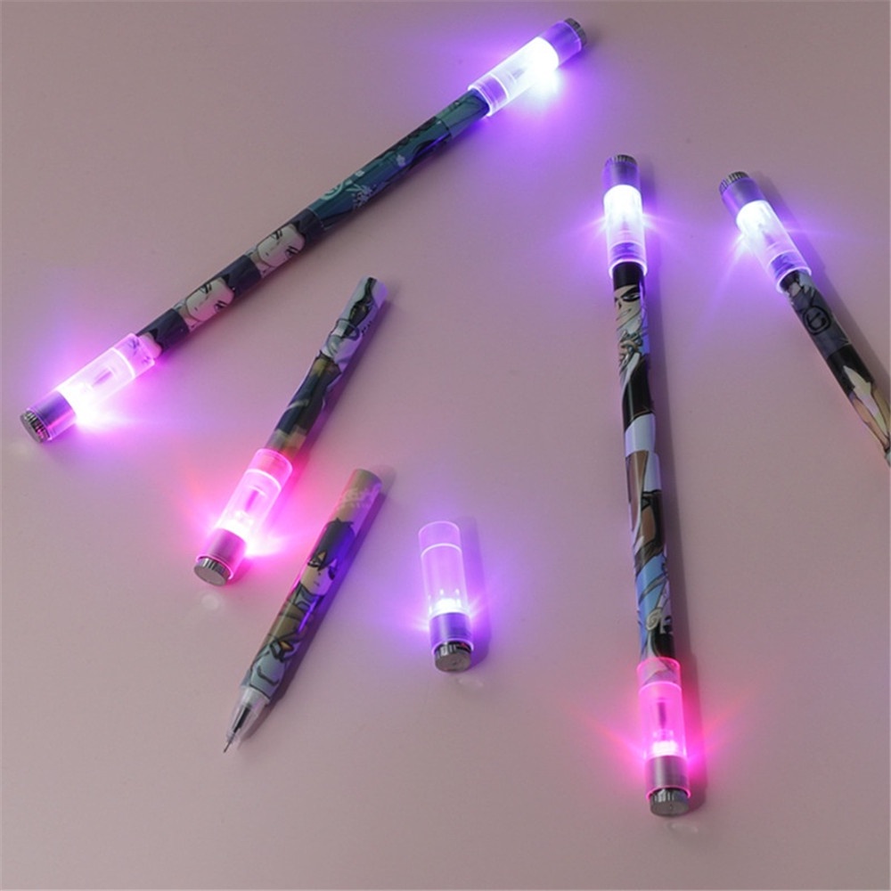 【COD Tangding】1pc Pulpen Gel LED Dengan Rantai Bisa Berputar Untuk Pelajar / Kantor