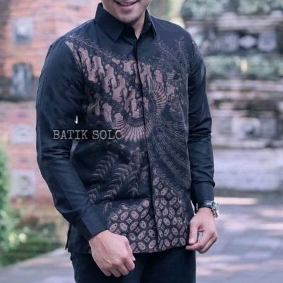 Kemeja Batik PREMIUM Lengan Panjang Batik Ori Solo Batik Full Furing Baju Batik Warna Hitam Terbaru