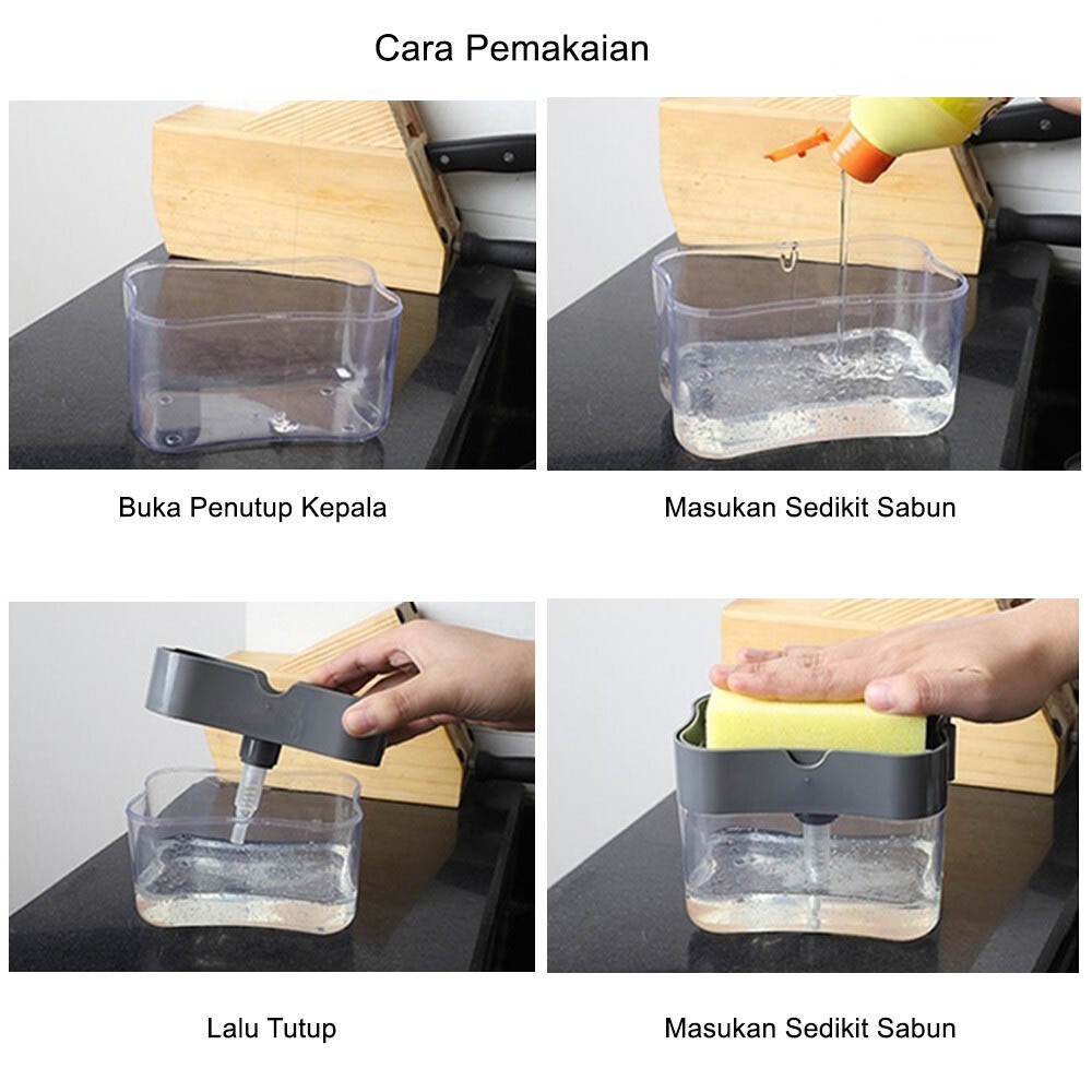 DISPENSER SABUN &amp; HOLDER SPONS CUCI PIRING 2in1