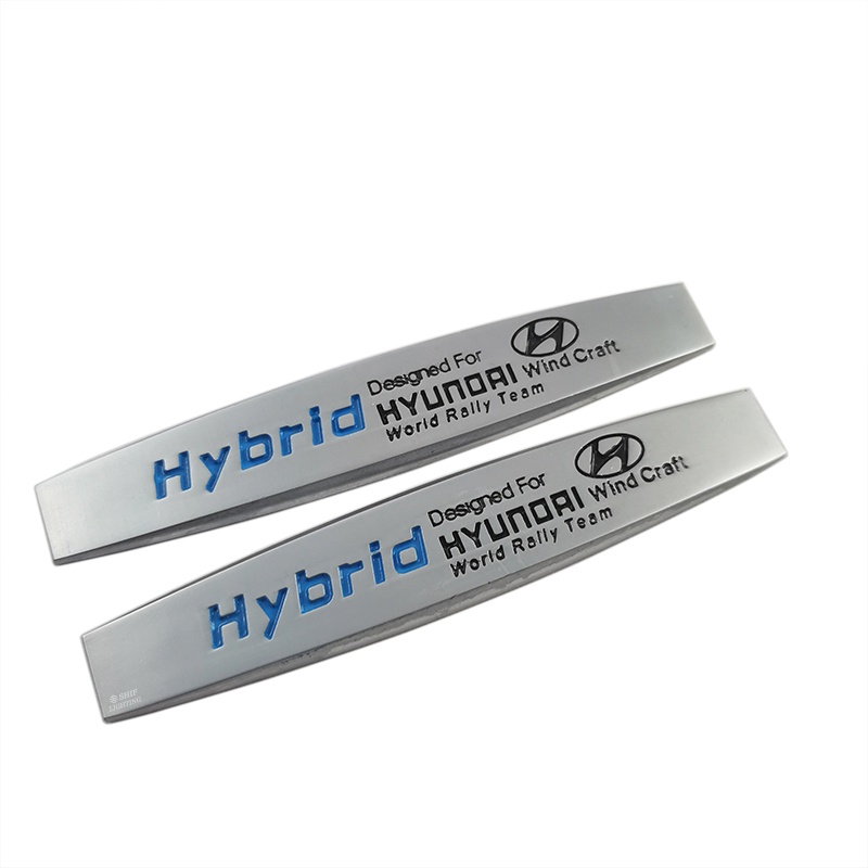 2pcs Stiker Emblem Logo HYBRID HYUNDAI Bahan Metal Untuk Fender Samping Mobil HYUNDAI