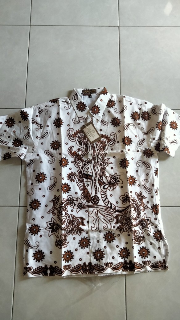 Keris Putih Pendek Kemeja Batik Pria Full Furing Bahan Katun Sragenan