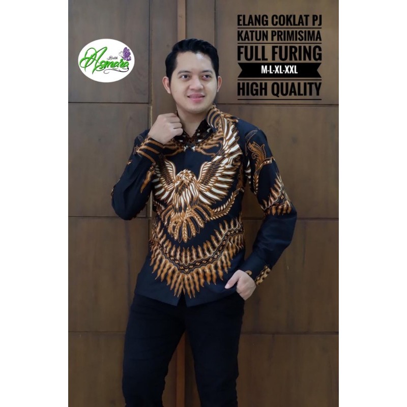 BATIK PRIA ELANG COKLAT KATUN HALUS SRAGENAN SIZE M-XXL HIGH QUALITY