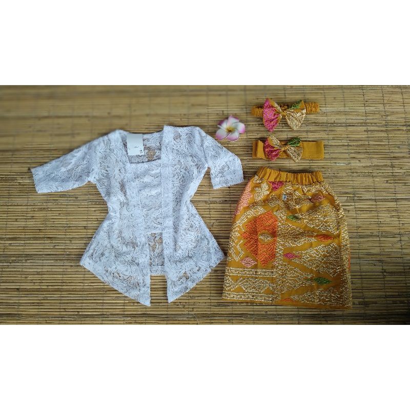 [set] kebaya anak brokat + kamen songket + bandana + obi /kebaya anak murah /set 3 bulanan