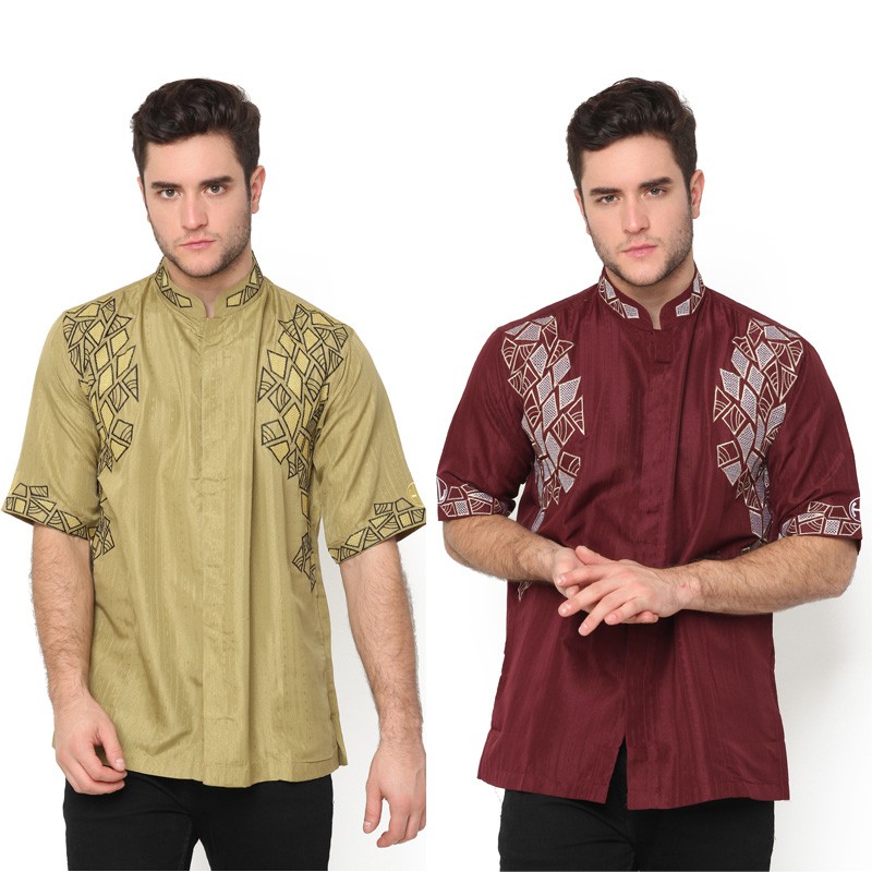 Promo Baju Koko Lengan Pendek Maron Hijau Motif Bordir Vetro Busana Muslim Pria Bordir Vetro Shopee Indonesia