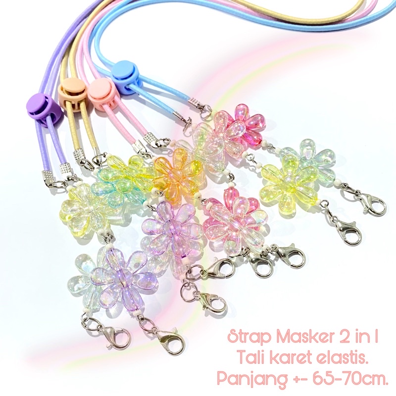 Strap Mask 2 in 1 Rantai korea / Tali Kalung Masker anak dan dewasa / Stopper motif bunga karakter / Konektor Masker murah