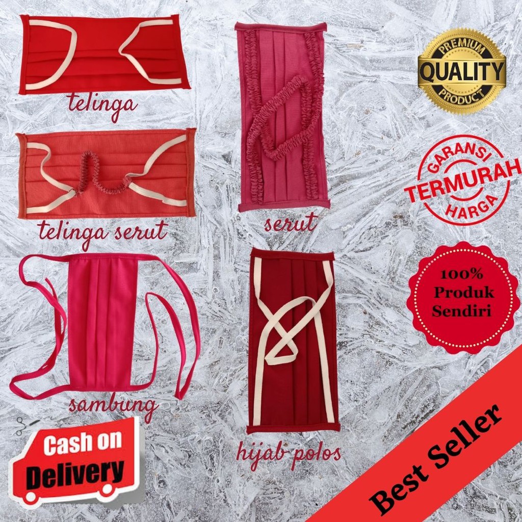 (min order 10 pcs) Masker kain tali sambung, tali serut, karet telinga, karet polos, telinga serut