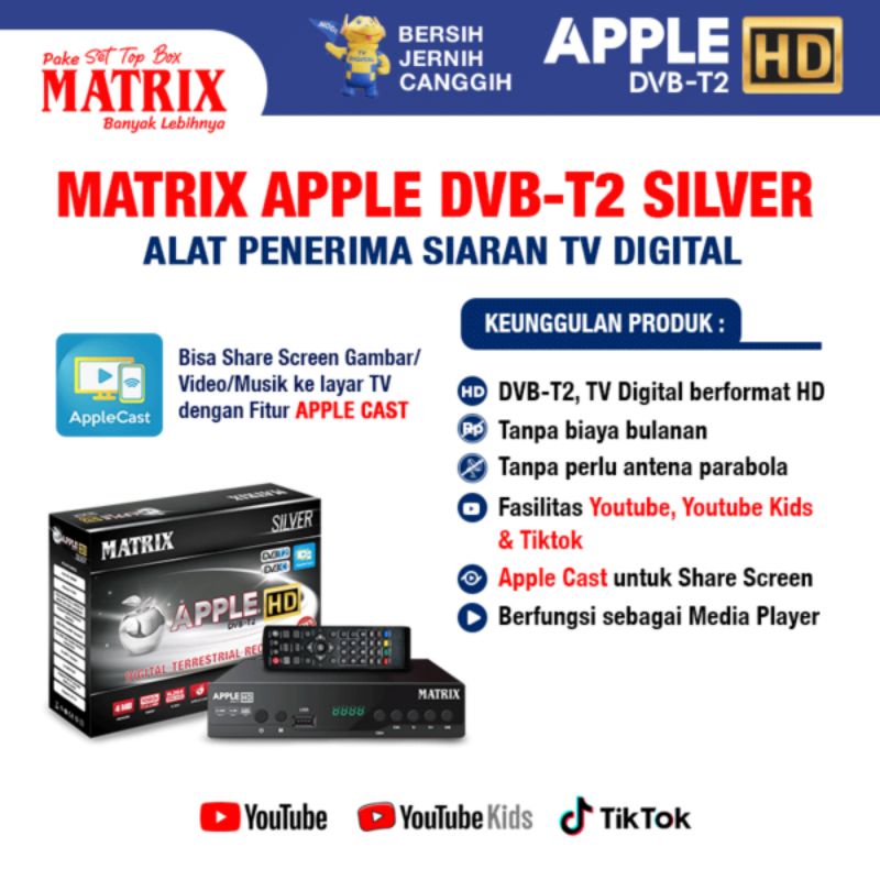 Set Top Box Tv Digital Matrix Apple HD Silver DVB T2 /EWS / set top box dvb t2 / set box tv digital / box tv digital / set top box tv tabung / stb dvb t2 / setopbox