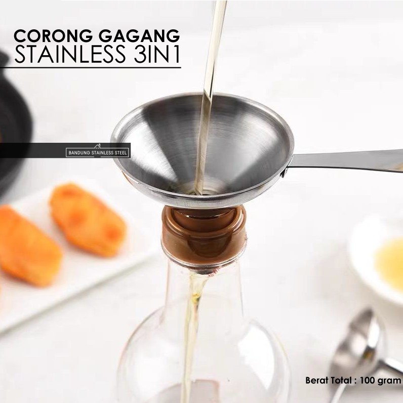 Corong Gagang Stainless Mini SET 3in1 serbaguna tuang minyak garam kecap jus buah