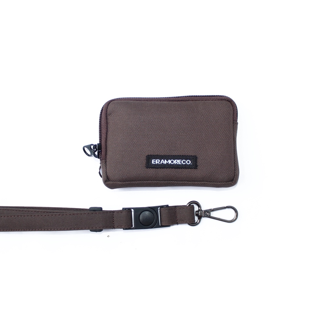 EMHW117 Hanging Wallet Pocket Pouch Dompet kartu Gantung Tali Lanyard coklat