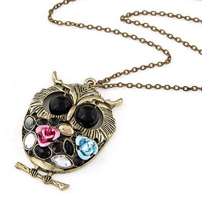 LRC Kalung Wholesale Multicolor Flower Decorated Owl Shape A39272x