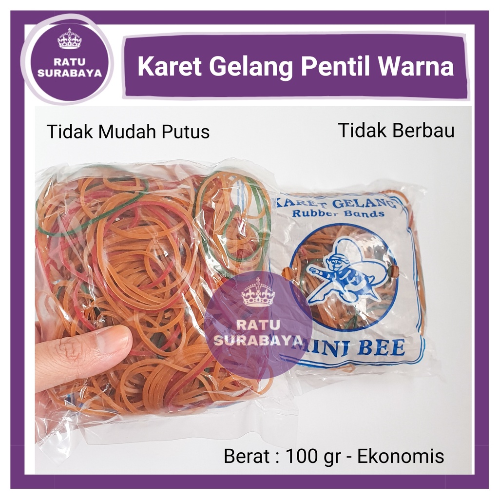 Karet Gelang Pentil Minibee 100 gr Ikat Rambut Rubber Band Mini Bee Pengikat Bungkus Makanan